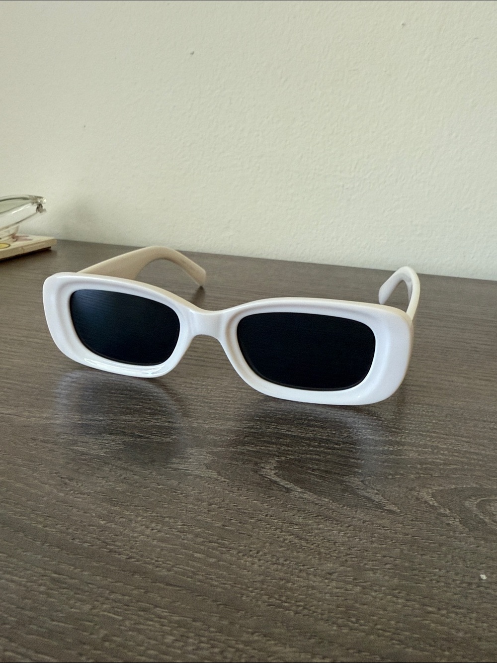 White Rectangle Sunglasses with Black Lenses